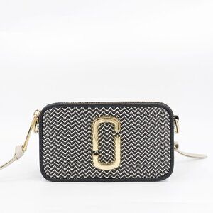 Marc Jacobs The Mixed Media Woven Snapshot Bag Black Beige